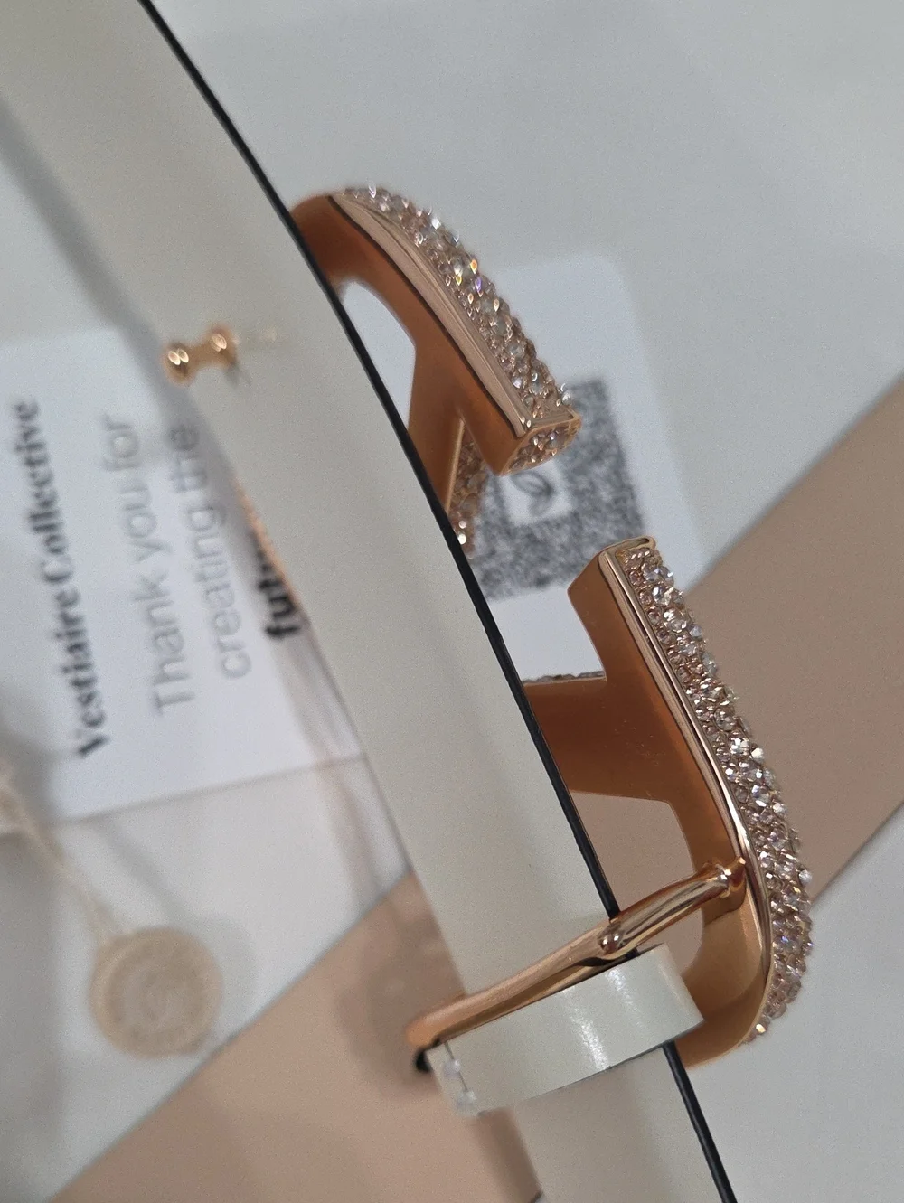 Valentino Garavani Cream White Belt with Rose Gold Sparkle Buckle